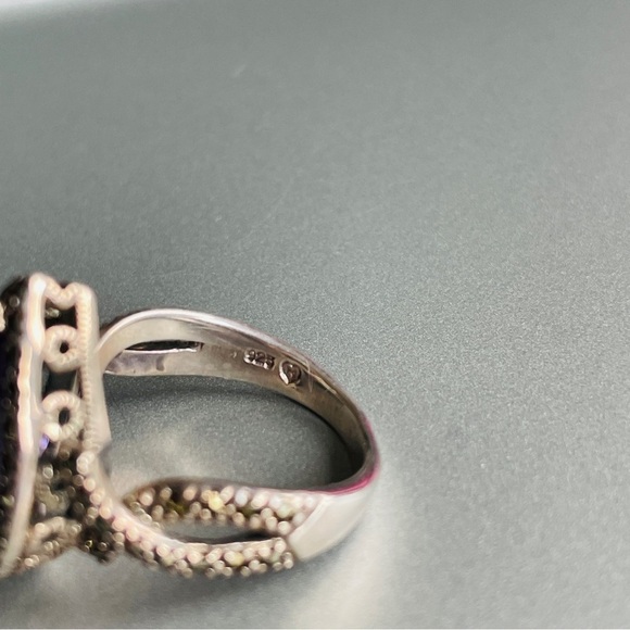 Amethyst, Marcasite Teardrop Sterling Silv. PJ Designer Ring February Bi… - Picture 9 of 12